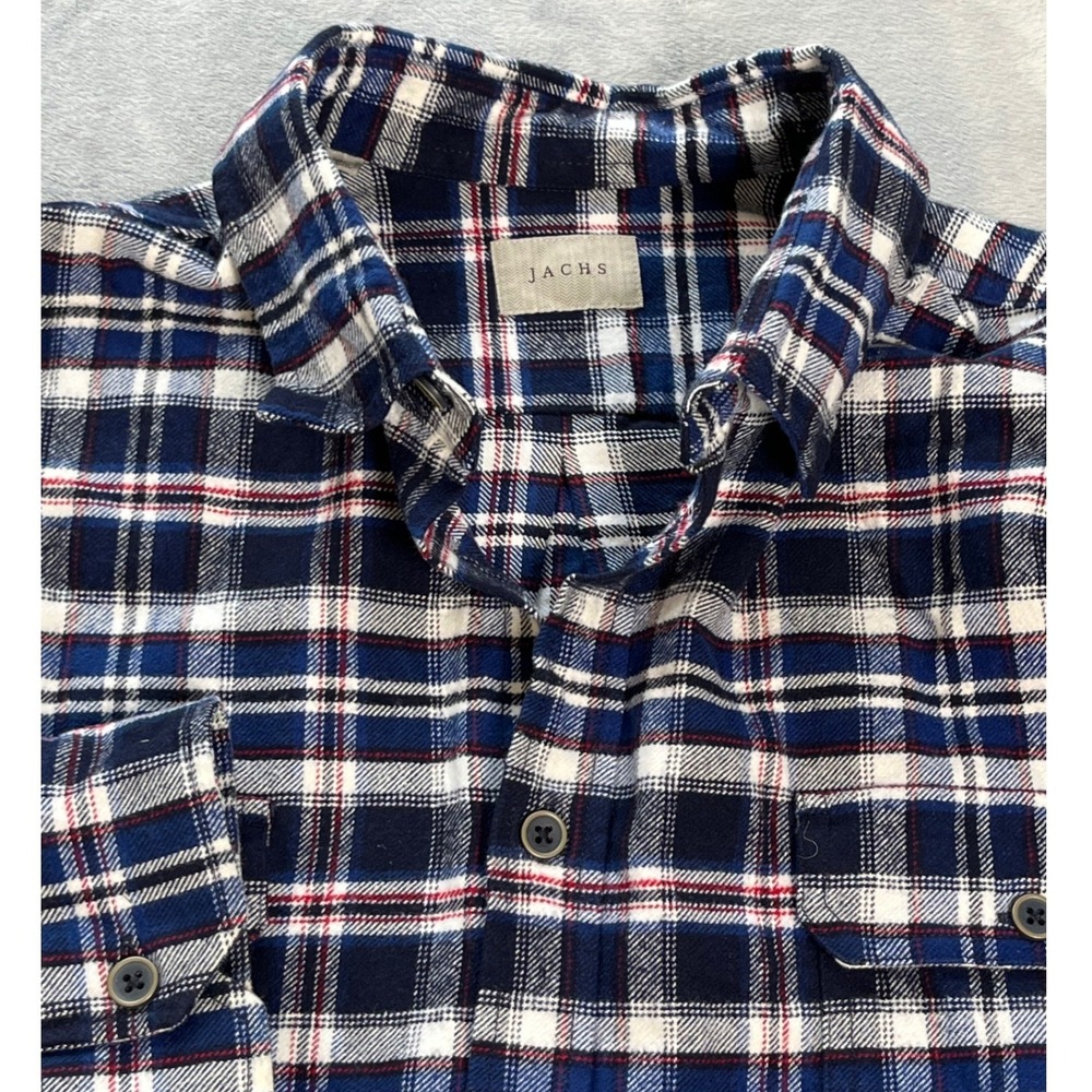 Jachs NY Men's Plaid Flannel Long Sleeve Button Up Shirt 2XL Navy Red White